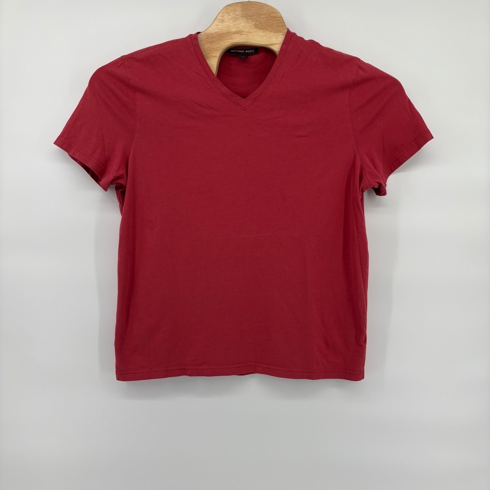 Michael Kors Mens V Neck T Shirt Red Short Sleeve Casual‎ Top Size L - Picture 3 of 5